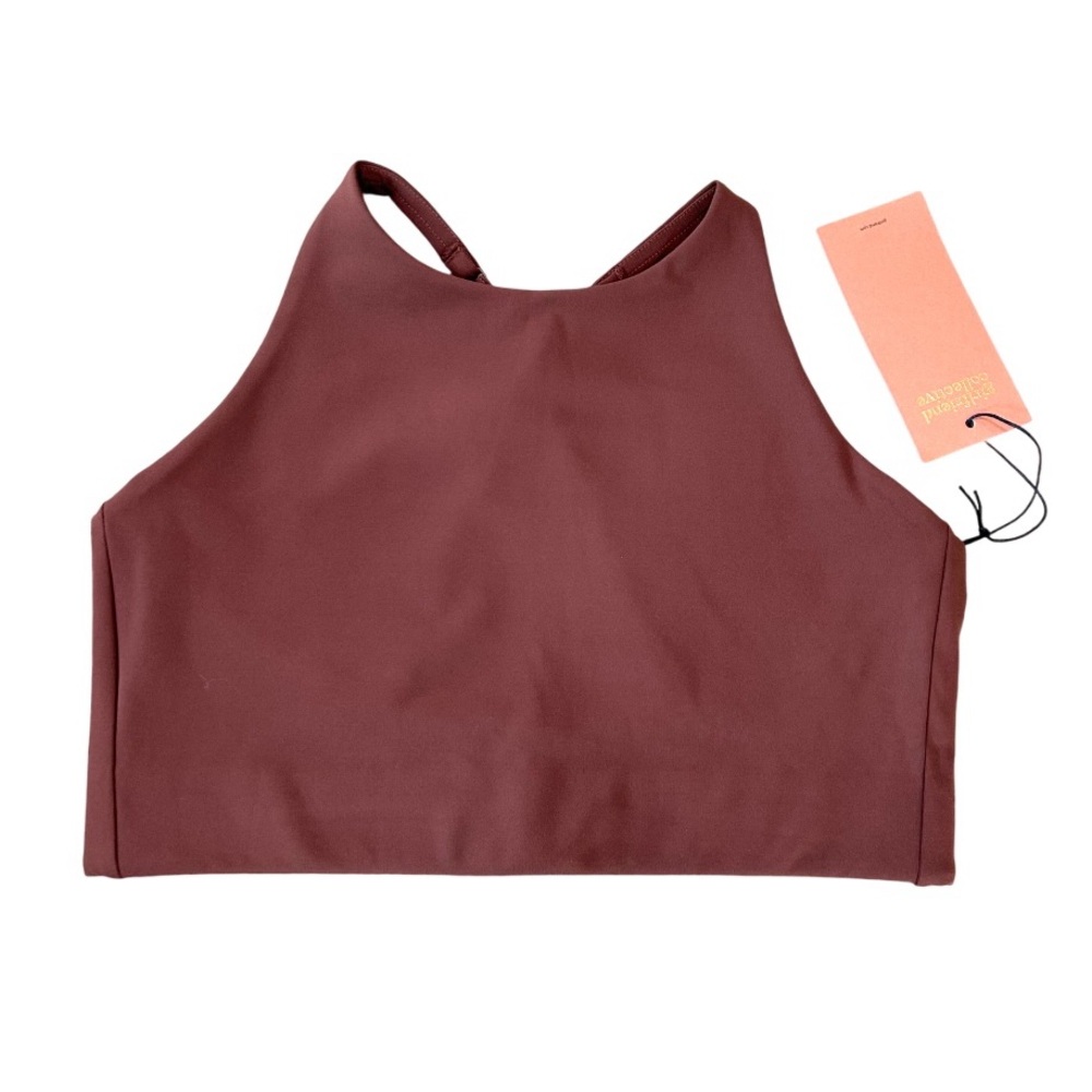 Girlfriend Collective women’s Topanga Halter Sports Bra M Brown cross back NWT